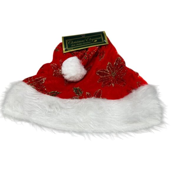 Christmas Elegance Red & White Santa Hat With Glitter Accents NEW READ - Picture 1 of 7